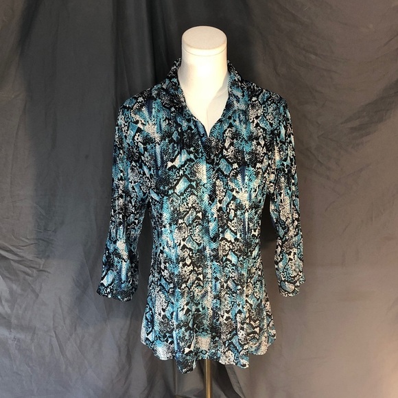 Fashion Bug Tops - Vintage 90’s Fashion Bug Blue and Black Blouse Size Large